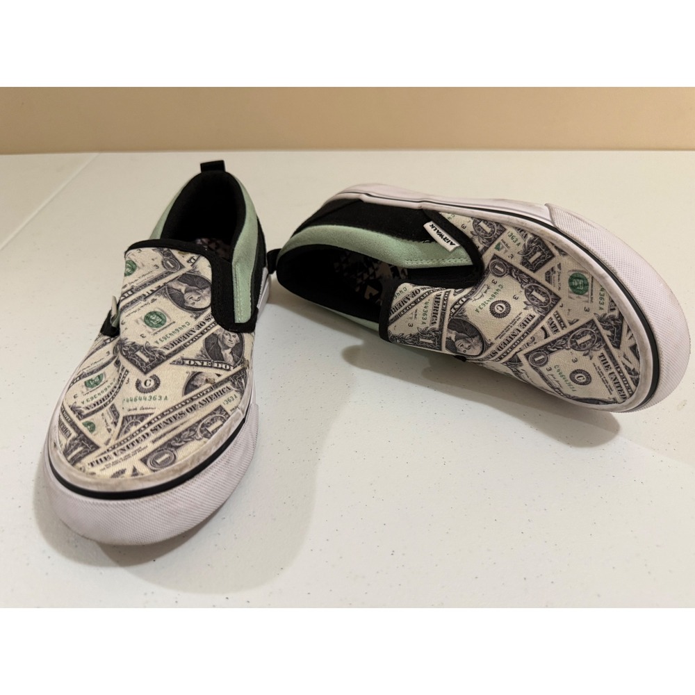 Airwalk Youth Money Dollar Bill Print Slip On Sneakers Black Mint Green Size 3